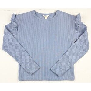 J. Crew Crewcuts Girls Blue Ribbed Ruffle Sleeve Long Sleeve Shirt Size Medium